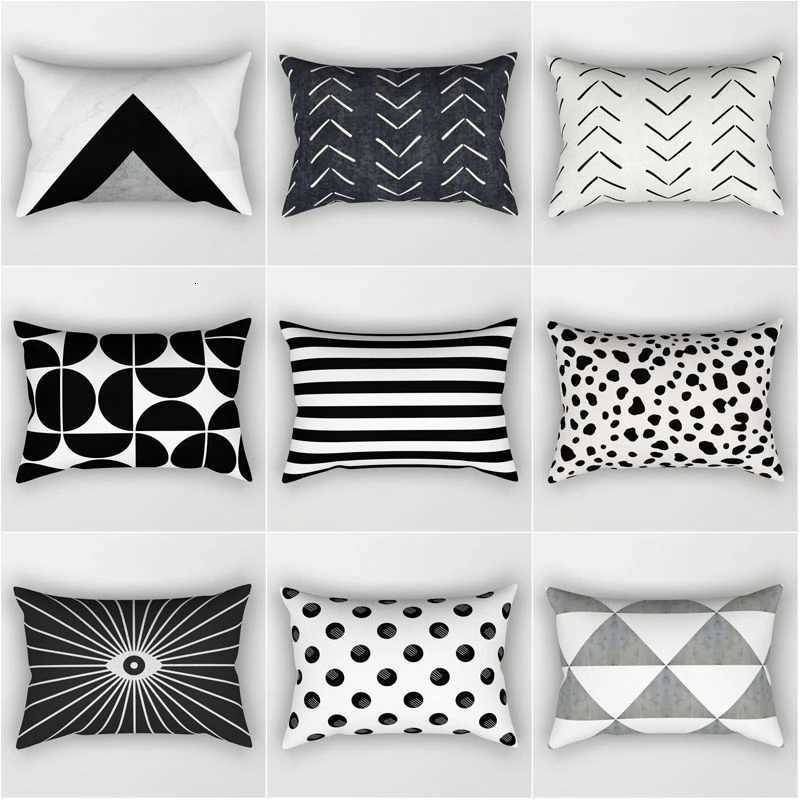 Nordic Ins Creative Black White Houndstooth Rectangular Sofa Lumbar Cushion Living Room H251021-image-1080927202