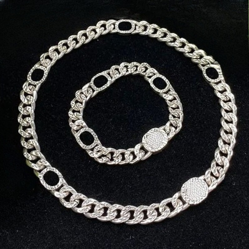 Luxurys Cuban Link Chains Set for Men Women Designer Classic Letters Necklaces Bracelet Chain Fashion Jewelry Sets High Quality Holiday Gifts-image-1081061302