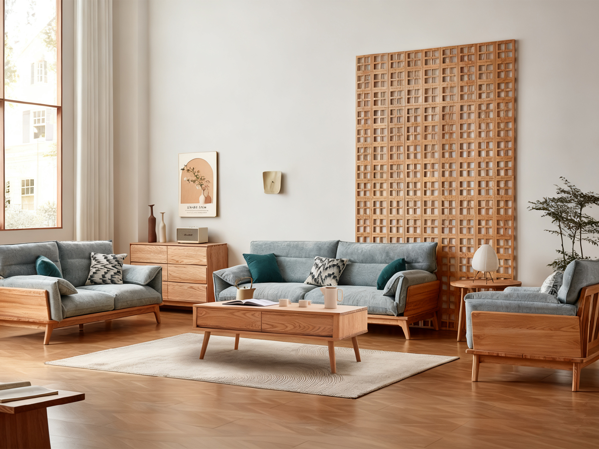 Elegant North American Solid Wood Wrapped Sofa with Comfortable Cushions-image-1080926872