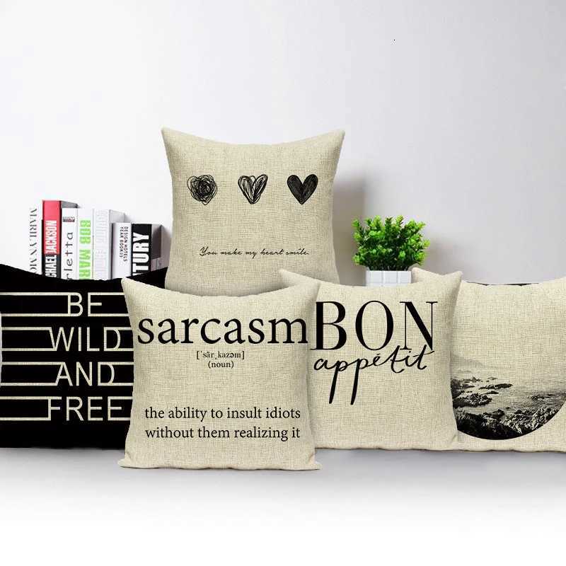 Motto Letters Printed Home Decor Cushion Covers Polyester Black White Cover Sofa Bed Car Decorative Case H251021-image-1080926657
