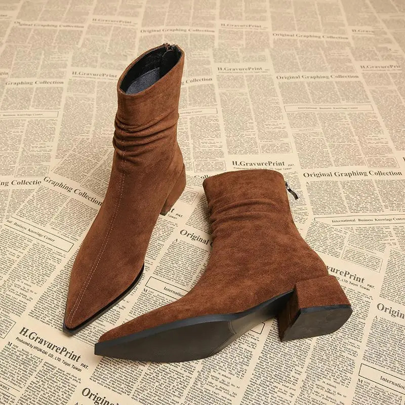 Autumn Winter Pointed Toe Women Ankle Boots Comfort Square Low Heel Shoes Modern Short Botas Para Mujer 251021