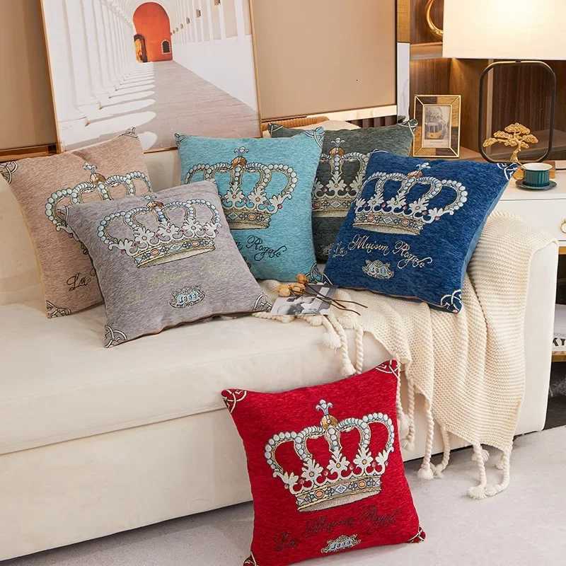 45 45CM Chenille Fabric Home Furnishings Nordic Throw Cover Embroidered Crown Winter Cushion Living Room Sofa Cover H251021-image-1080928553