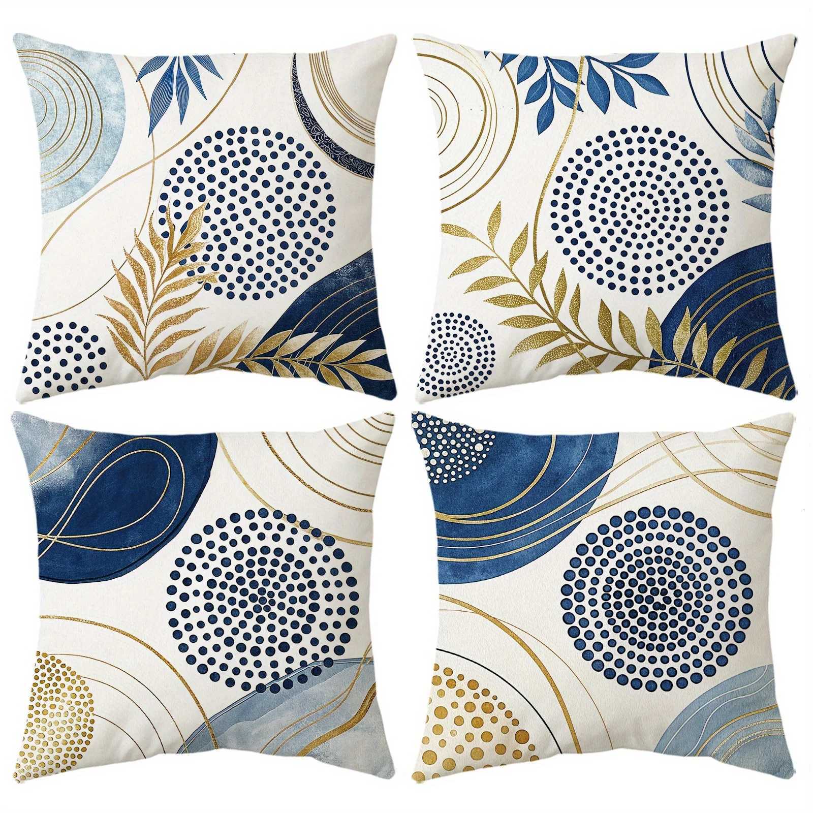 Modern Geometric Covers 4pcs Blue Modern Geometric Short Plush Abstract Boho Throw Covers 18in18in Minim H251021-image-1080927496