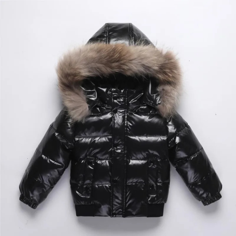 Winter Baby Boys Down Jacket Real Fur Waterproof Shiny Thicken Warm 18 Years Boy Outerwear Coat Kids Parka Outfit 241122