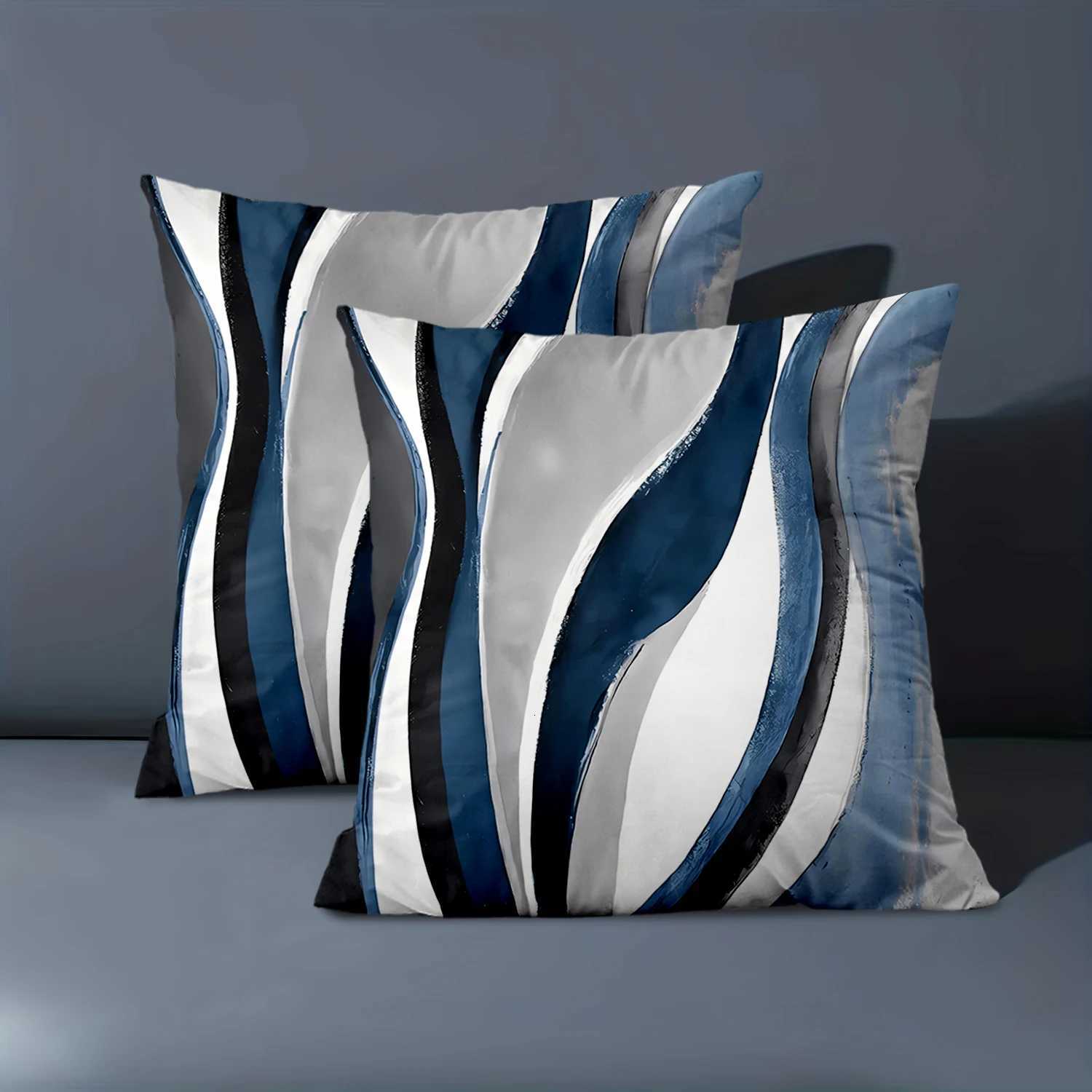 1 Pieces 2D flat printing Modern Blue White Black Patterned Throw s Polyester case sofa decorative cushion cov H251021-image-1080927162