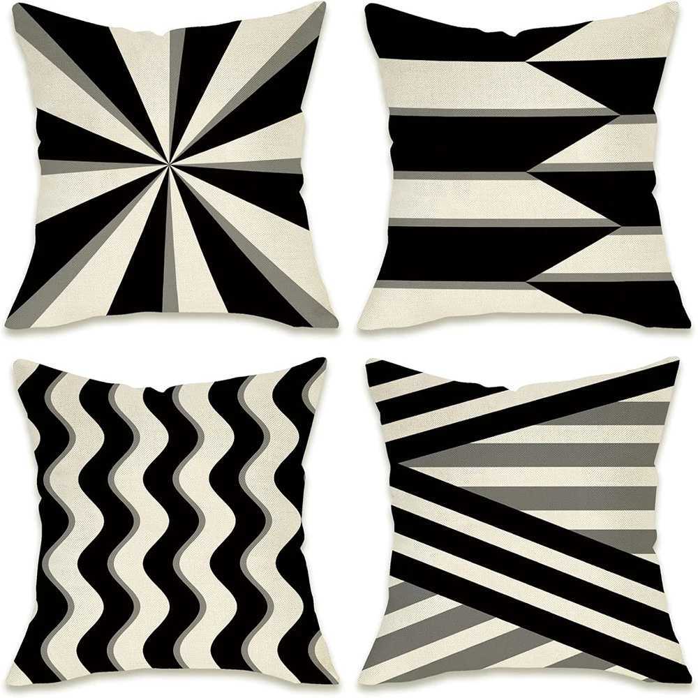 Black White Geometric Pattern Covers Set of 4 sofa and chair cushion covers home bedroom room decoration H251021-image-1080927305
