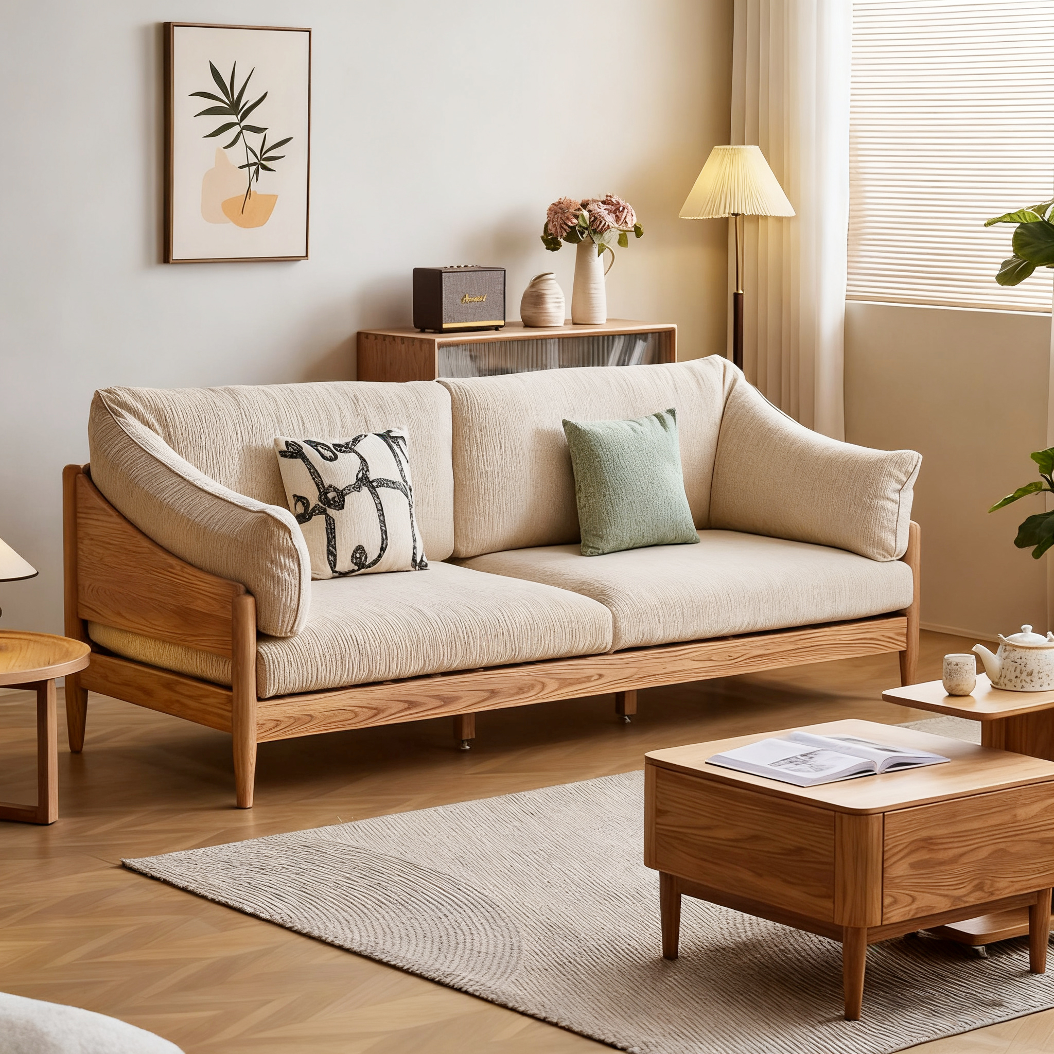 Elegant Solid Wood Upholstered North American Couch-image-1080922833