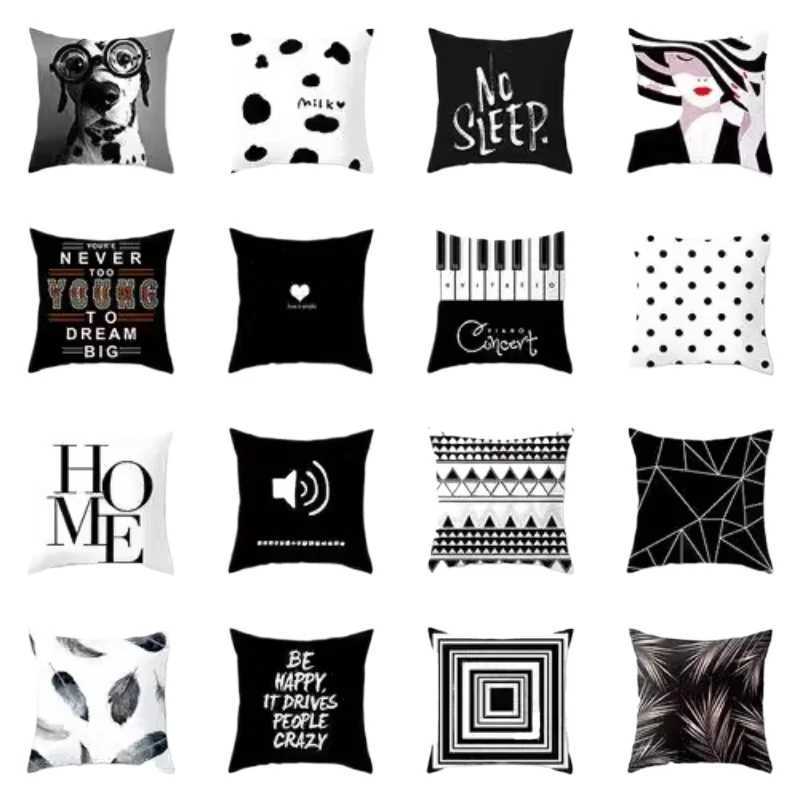 Black and White Geometric Portrait with Core Living Room Sofa Waist Protection Office Bedside Cushion H251021-image-1080926569