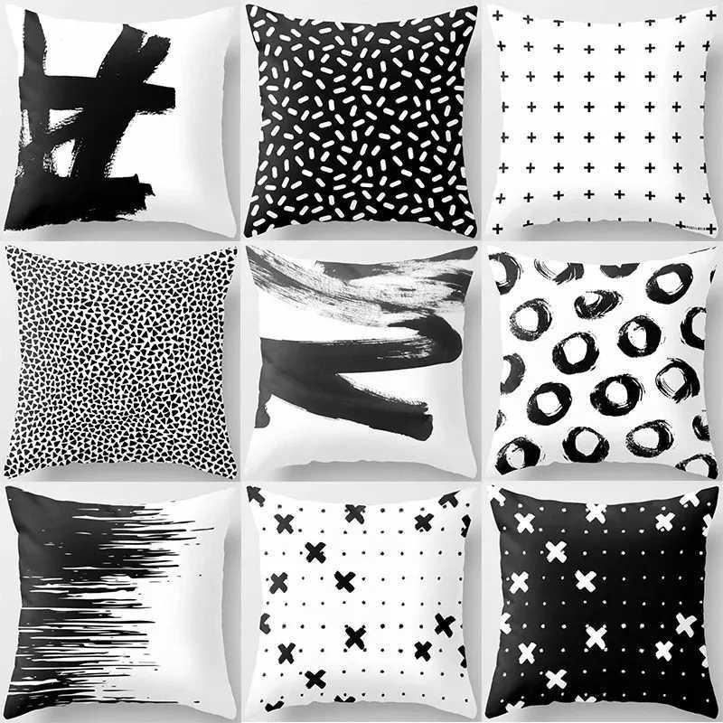 Black and White Abstract Geometric case Creative Brushstrokes Ins Style Cushion Modern Simple Home Decoration Sofa H251021-image-1080927291