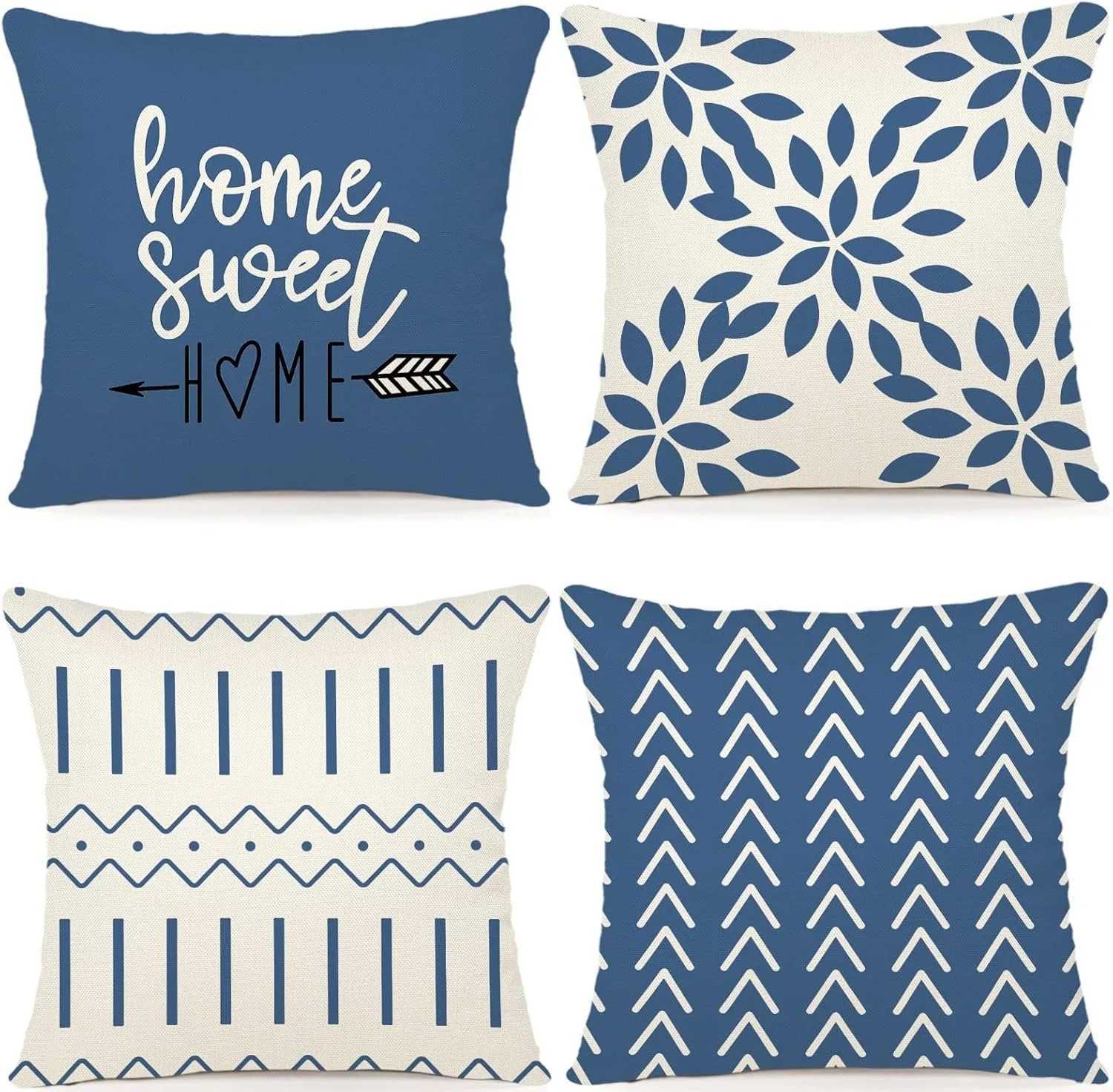 Blue gray Floral and Slogan caseBedroom Living Room Sofa Home Decor Polyester Cushion Cover with Zipper H251021-image-1080928116