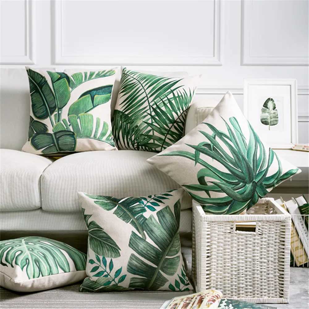 Decorative Throw Case Cover Green Tropical Plant Palm Leaf Cushion Cover For Sofa Home Capa De Almofadas 45x45cm H251021-image-1080927403