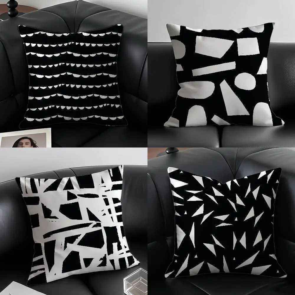 Black And White Abstract Print Case Antidustmite case Invisible zipper silky short plush Sofa cushion cover H251021-image-1080927212