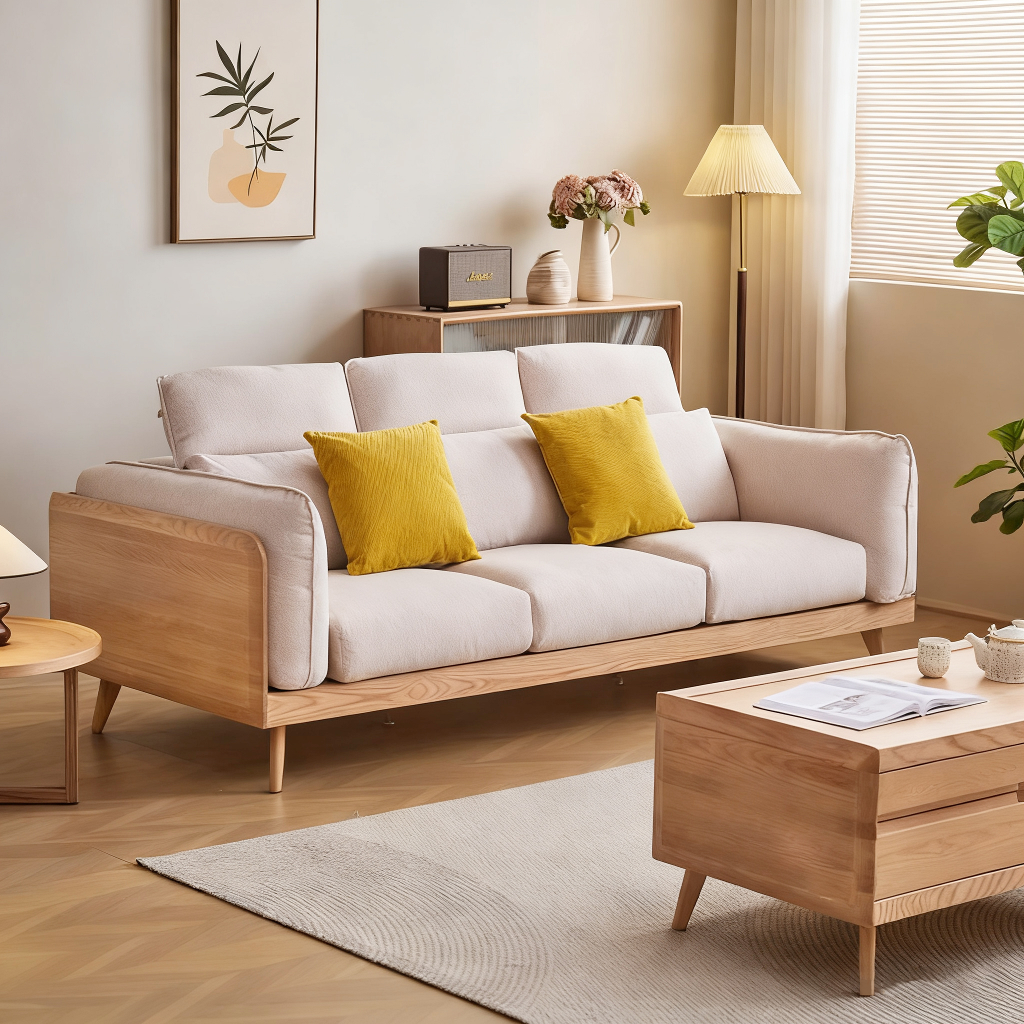 Elegant Solid Wood Upholstered Couch for Modern Living Room - Made of High-Quality Materials-image-1080921252
