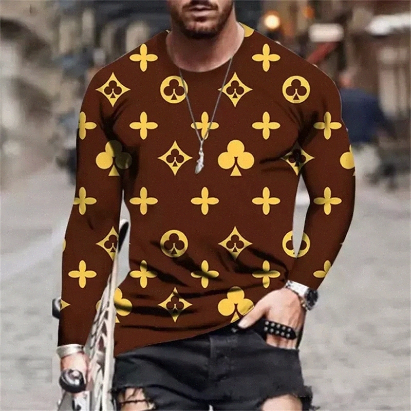 T-shirt à col ras du cou à manches longues pour hommes à la mode avec un design imprimé à la mode pour un look urbain élégant Livraison gratuite
