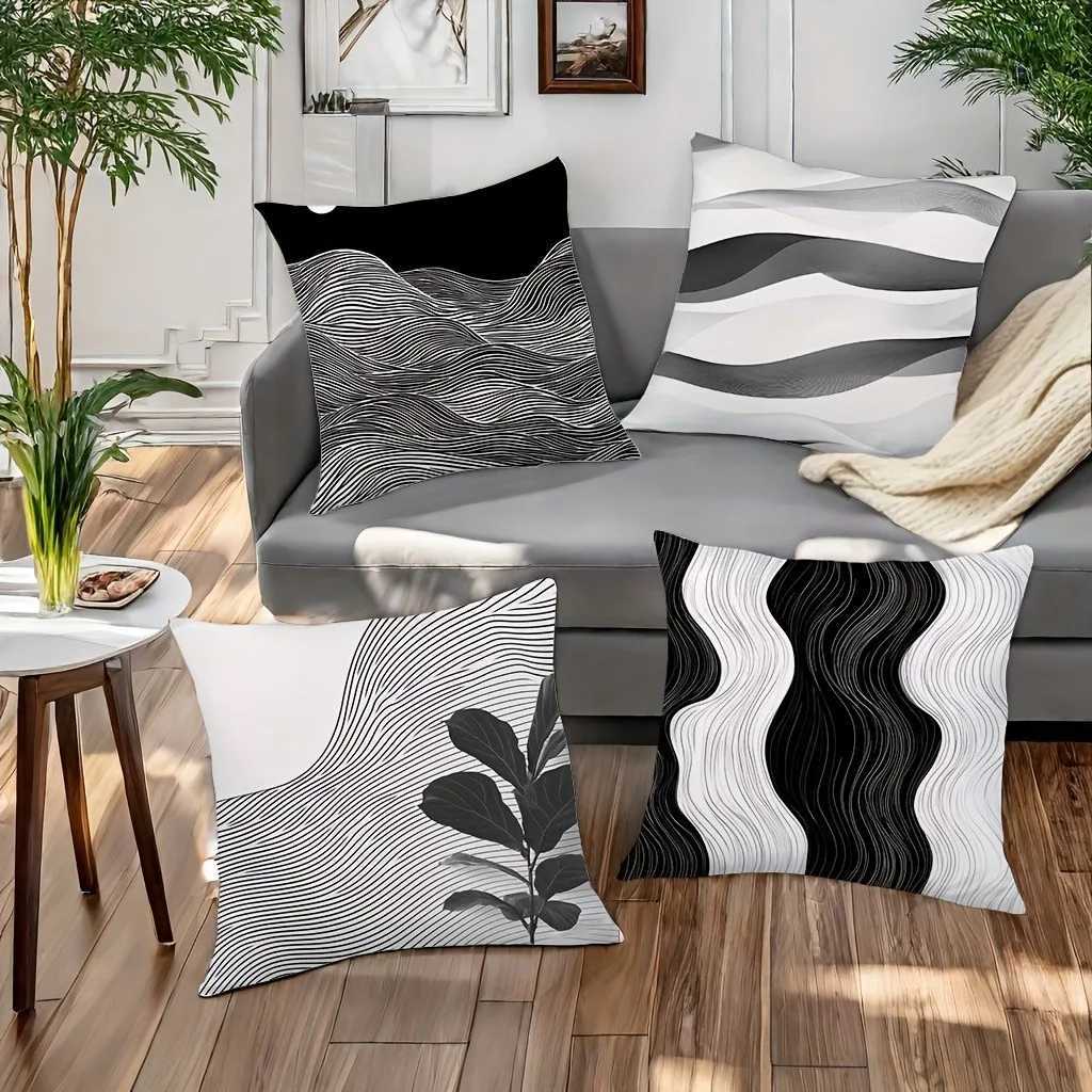 Modern geometric lines black and white pattern caseSuitable for sofa car bedroom decorative cushion cover H251021-image-1080927188