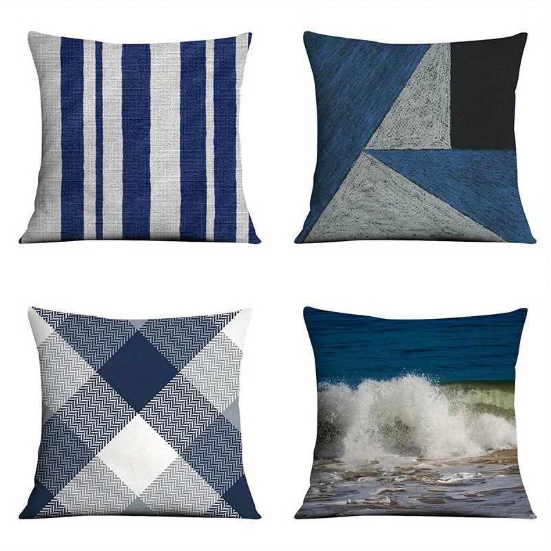 Home Decor Blue Geometric Ocean Wave Pattern Covers Pattern Cushion Cover Suitable for Sofa Bedroom Car Cover H251021-image-1080927288