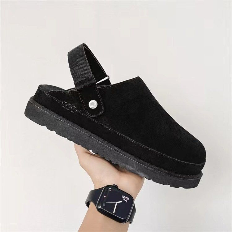 2025 New Arrival Minimalist Design Round Platform Low Top Cotton Slippers Women Adjustable Strap Covered Toe Plus Winter Fleece Lined