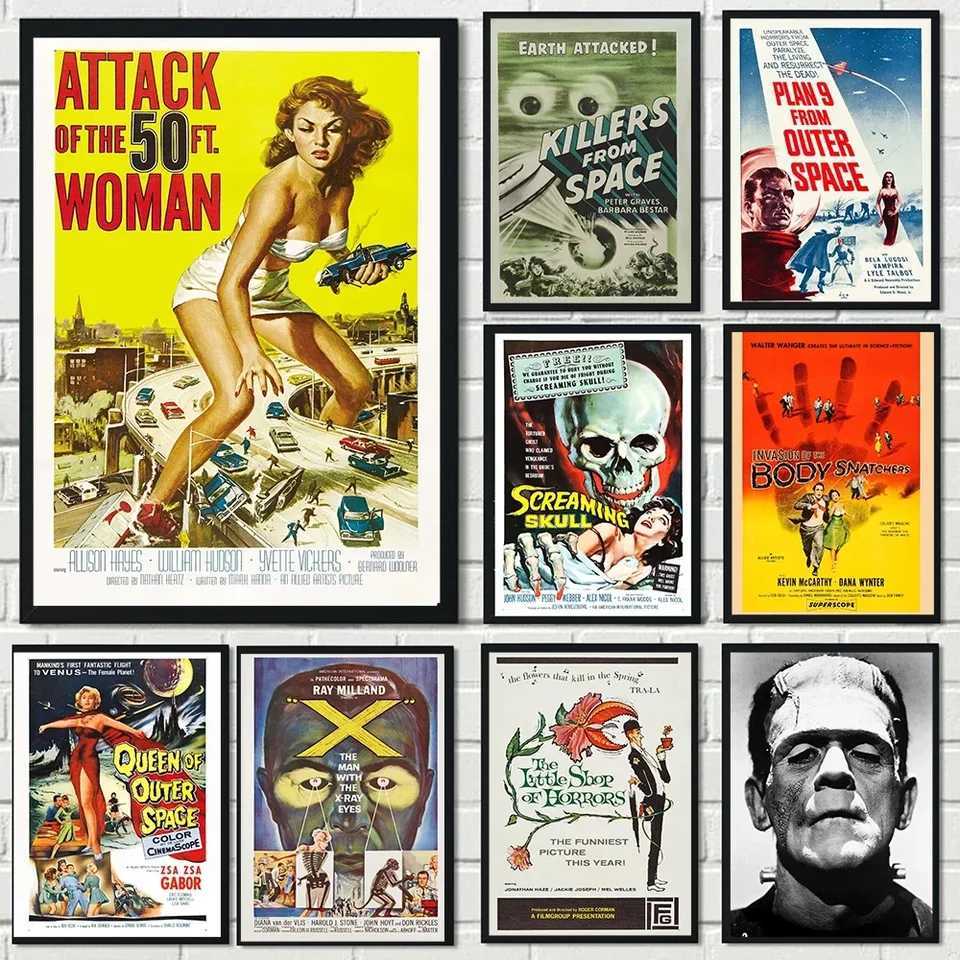 Classic Vintage Wall Art HD Canvas Poster Prints of Horror SciFi Movie Covers Outer Space Theme for Living Room Bedroom Home D251022-image-1081182111