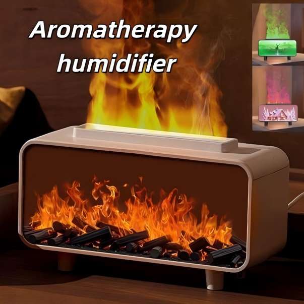 Simulated Flame Fireplace Aromatherapy Machine Home Aromatherapy Humidifier Quiet + 7-Color Flame + Fine Mist + Water-Lack Power-Off Dry-Burn Pro-image-1081099368