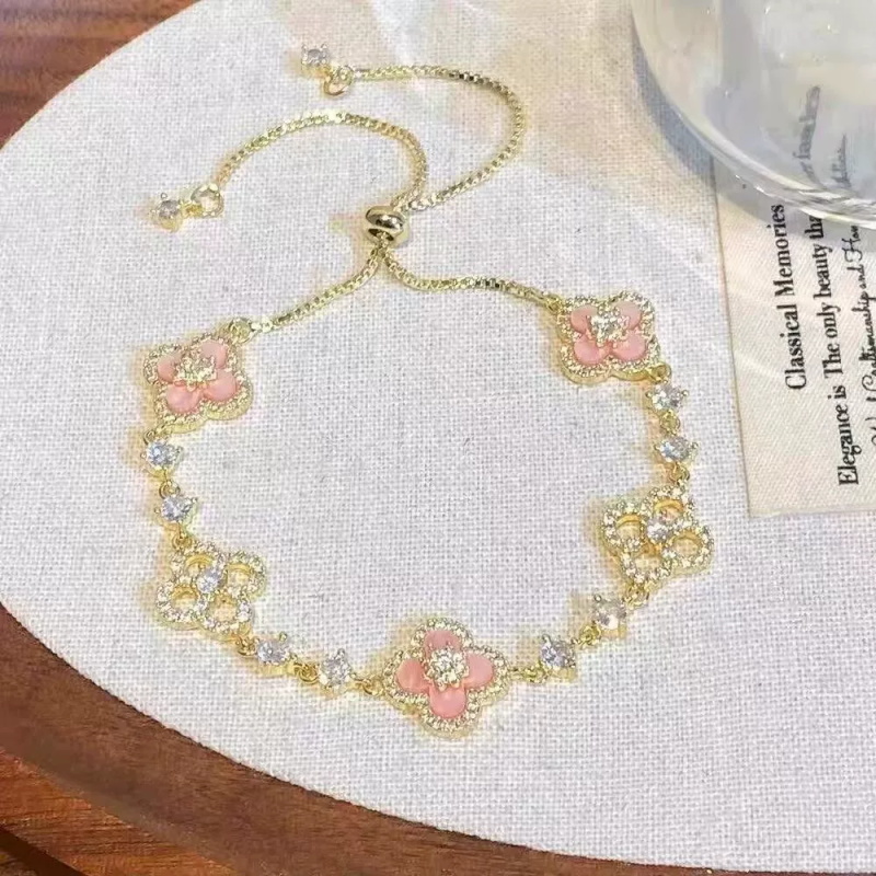Plated gold crystal shaped bracelets charm fashionable pink red jewelry thin chain link bracelet birthday gifts zl190 H260129-image-1093633872