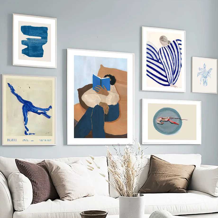 Blue Striped Girl Book Vase Wall Art Canvas Painting Abstract Posters And Prints Hotel Bar Wall Pictures For Living Room Decor D251022-image-1081181751