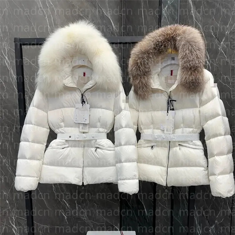 Designer Winter Women&#039;s down Jacket Fox Fur collar Embroidered Boed badge Warm Fashion Jacket with Belt Women&#039;s cotton coat with large-image-898897176