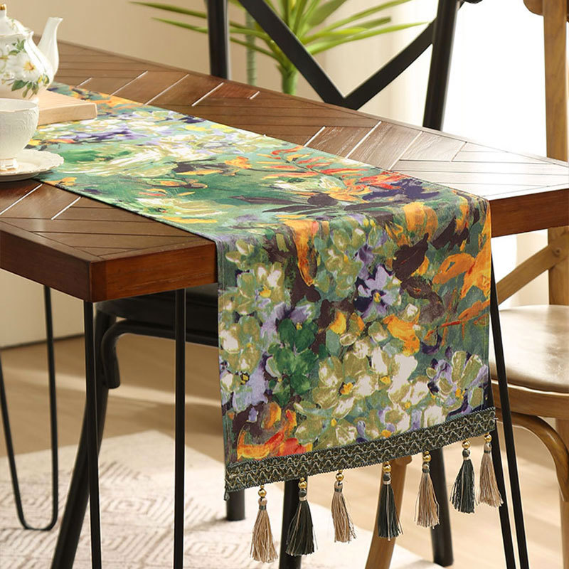 Nappe de peinture à l'huile rétro américaine, chemin de table haut de gamme, longue bande, imperméable, H7CN01