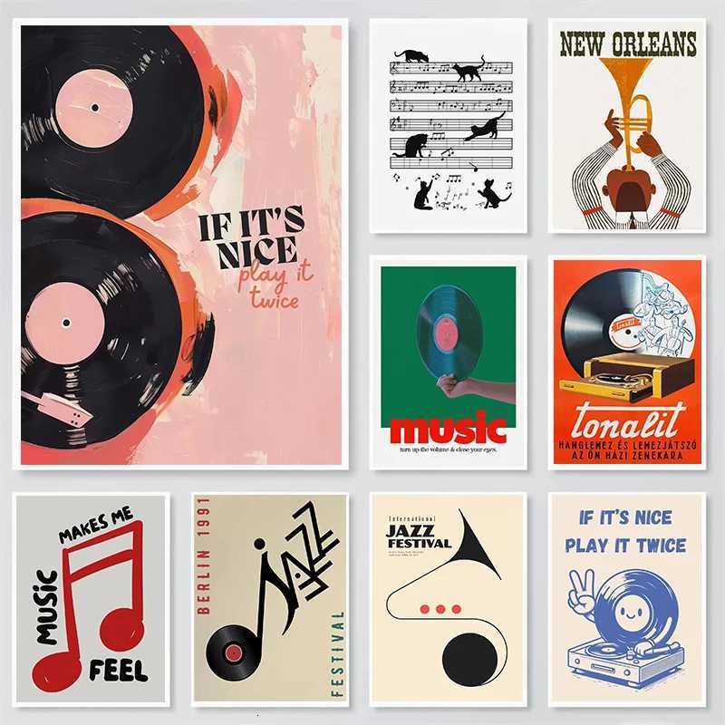 Abstract Jazz Festival Record Machine Music Symbol Art Fashion Retro Poster Prints Canvas Paintings Wall Art Pictures Home Decor D251022-image-1081182201