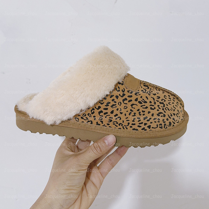 Designer Coquette Slippers Leopard Womens Fur Slides Flat Mules Genuine Leather Tasman Tazz Men Winter Shoes House Scuffs Classic Ultra Mini Boot EU