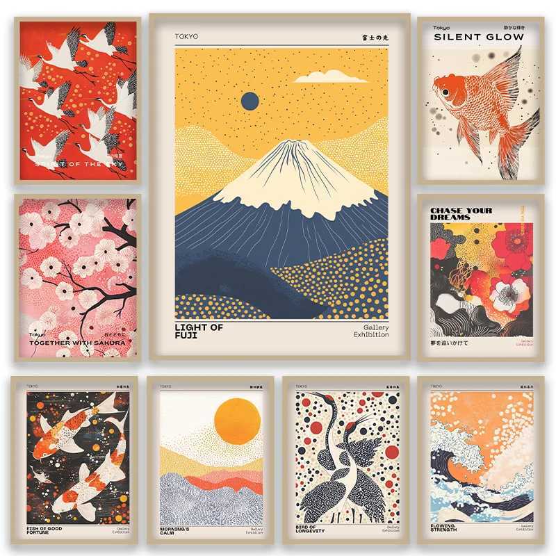 Japanese Ukiyoe Style Fuji Mountain Cranes Cherry Blossom Elements Canvas Poster Livingroom Art Studio Coffe Shop Decor Unframe D251022-image-1081181936