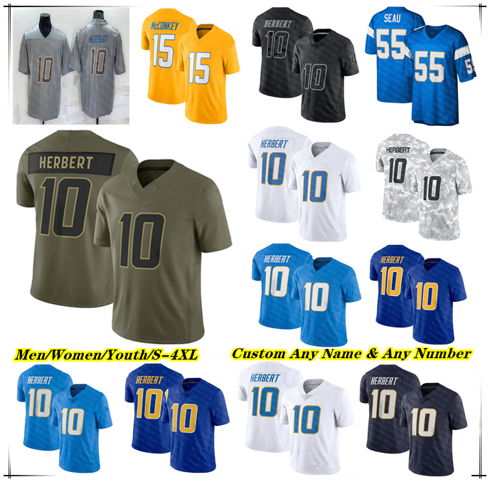 Justin Herbert Football Jersey Omarion Hampton Najee Harris Quentin Johnston Keenan Allen Ladd McConkey Derwin James Jr. Daiyan Henley Khalil Mac-image-837893494