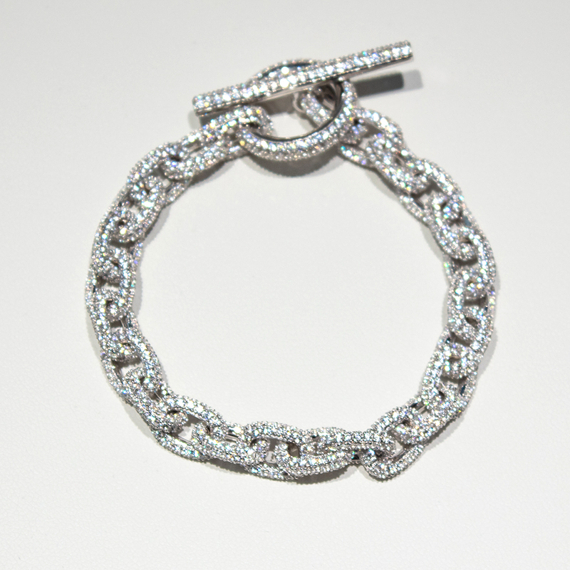 Luxury Custom Hip Hop Jewelry Bling Sterling Silver O Shape Iced Out VVS Moissanite Bracelet Toggle Bracelet Cuban Lin Bracelet