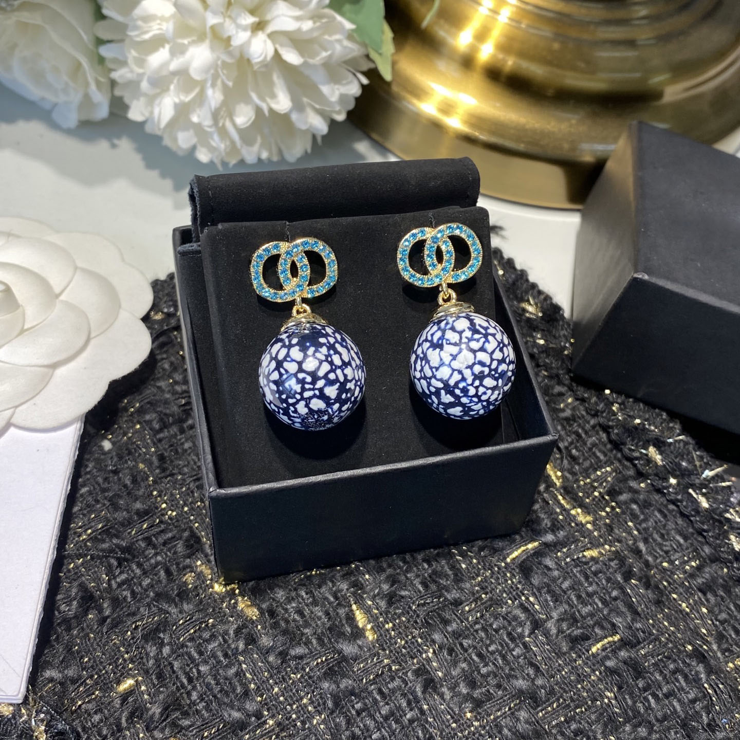 Haute qualité femmes lettre Stud 925 argent cuivre géométrique cristal perle Couple longues boucles d'oreilles pour la fête de la mariée de luxe