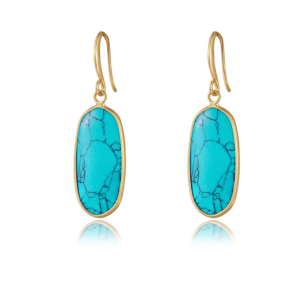 Real Turquoise Earrings for Women-14k Gold Plated Dangle Earring Genuine Natural Turquoise Stone Jewelry for Western Cowgirl-image-1081289649