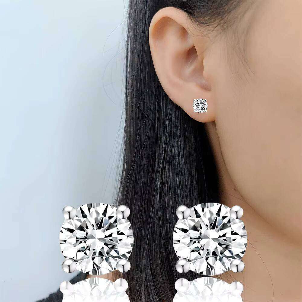 Abiding Classic 4 Claws 2ctw Per Pair 1.71g 14Kt Solid White Gold Moissanite Dia VVS D Color Stud Earrings for Women Men-image-1101239800