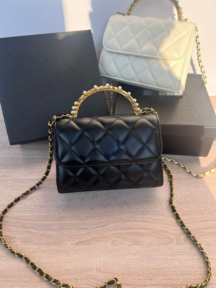 2025 CC Diamond-shaped pearl handle super popular and exquisite crossbody chain bag fashionable handbag with gift box-image-1093884236
