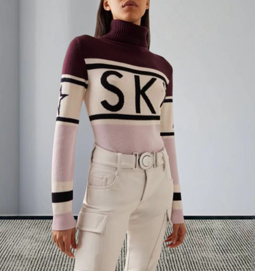 Womens Turtle Neck Sweaters Haruku Jacquard Stripe Ladies Knitted Slim Sweater Trendy Winter HighEnd Comfortable Cotton Pullover Knitwear Jumper Swe
