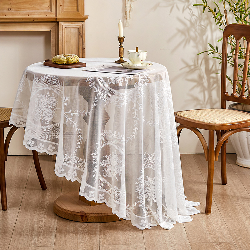 New Chinese style white hollow lace tablecloth Chinese round mirror flower lotus leaf tablecloth lace tablecloth ASPM01-image-1081284473