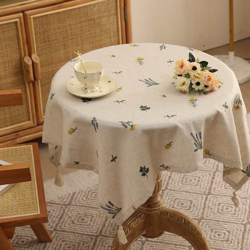 New linen embroidered pastoral tablecloth cotton and linen floral print tablecloth high-end home D2N801-image-1081464272