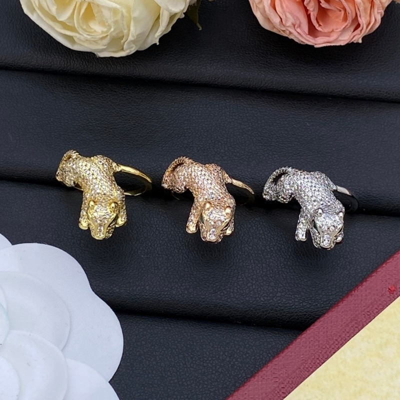 Designer Leopard Open Ring Luxury Ring for Men and Women Full of Diamonds Classic Style High-end 18K Gold High-quality Couple Rings Christmas Gif-image-1081519890