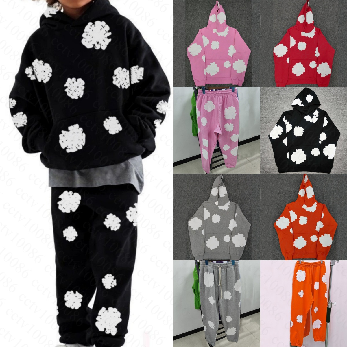 Kids Hooded Sweatshirts Pants Boys Girls Clothes Sets kapok Flower Foam Print Toddlers Cotton Wreath Children Youth Loose Tracksuits Long Sleeve-image-1081461204