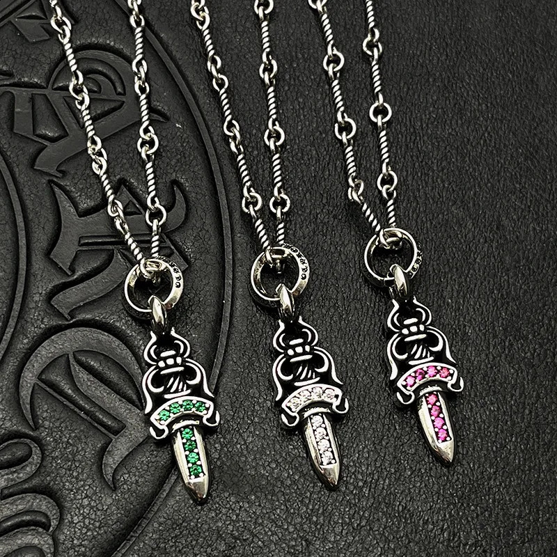 Vente tendance Thai argent vintage vieux diamant épée collier transfrontalier haut de gamme automne et hiver 251021
