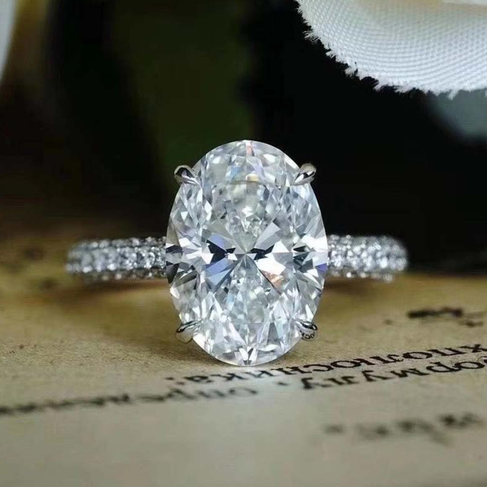 Wedding Rings 4CT Large Moissanite Diamond Wedding Rings Stunning Luxury Jewelry Real 100 925 Sterling Silver Oval Topaz Party Women Engagement Band