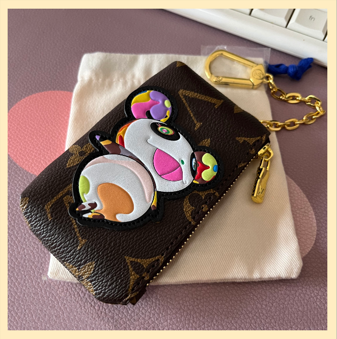 Porte-clés élégants de style français, pochettes de créateurs, porte-clés à breloques, sac à fermeture éclair panda mignon, porte-monnaie en cuir