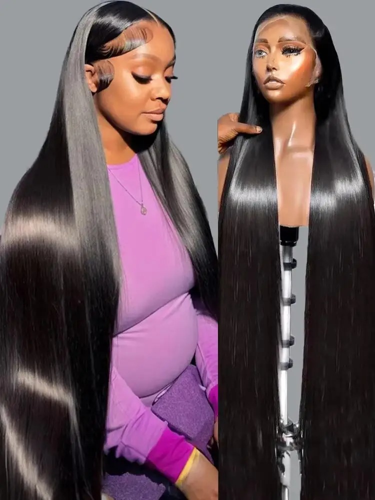 Perruque de cheveux humains noirs extra longs et raides 13x4 13x6 HD perruque frontale en dentelle pour femmes noires perruque de cheveux brésili