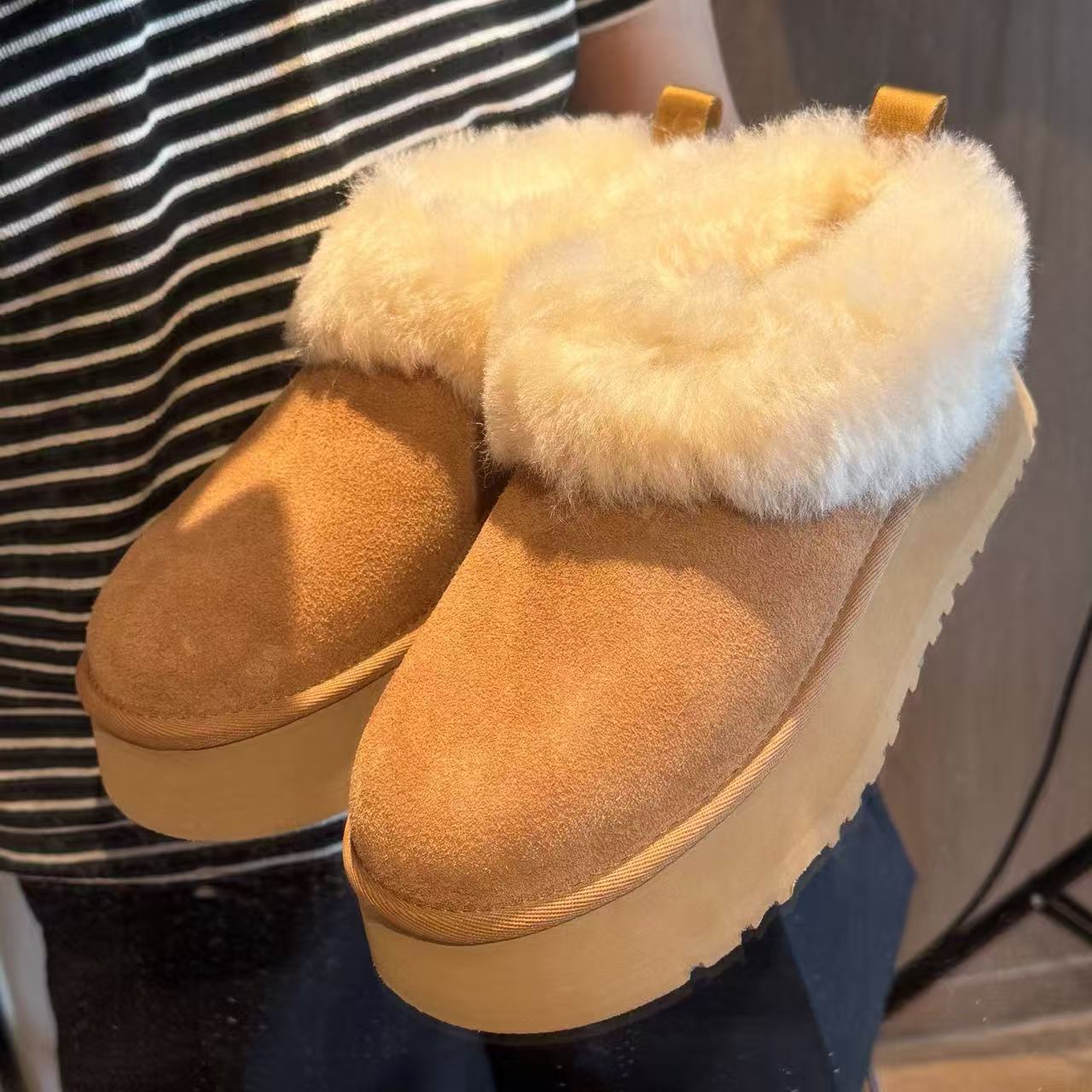 Femme Tazz plate-forme pantoufles bottes de neige en peluche bottes augmentant la hauteur confortable fourrure décontractée intégrée chaude chaus