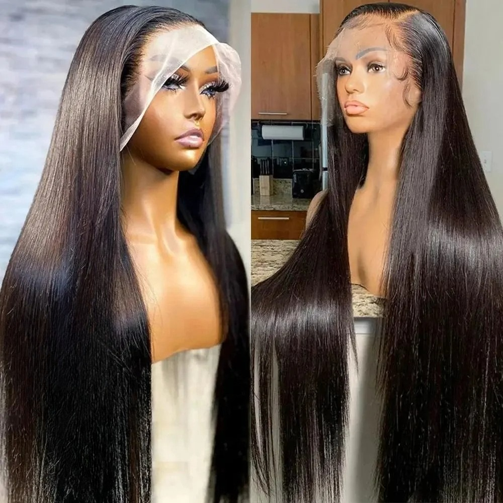 Perruques de cheveux humains raides en os noir 13x4 13x6 HD perruque frontale en dentelle 40 48 pouces pour femmes perruque de cheveux brésiliens