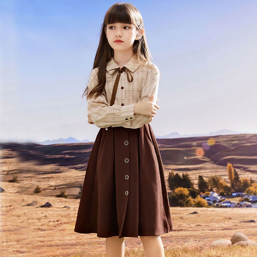 D507 Girls autumn new Korean style shirt shirt skirt suit children&#039;s skirt two-piece suit girl skirt-image-1081381320