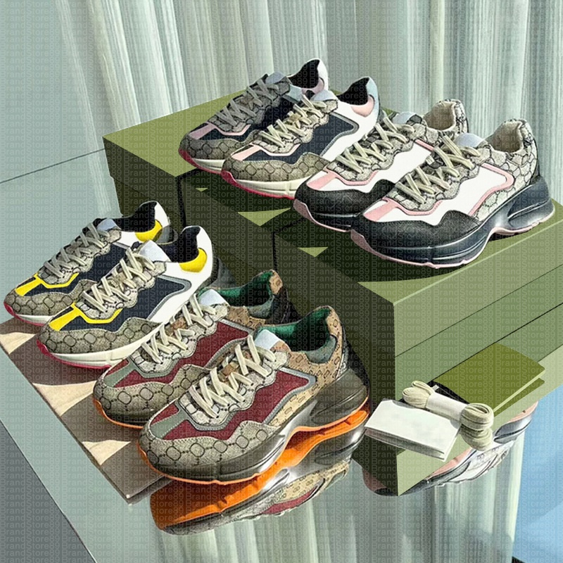 Rhyton Sneakers Casual Shoes Leather Thick Soled Mens Women Dad Sneaker Vintage Chaussures Lace-UP Increase Platform Leisure-image-925044387