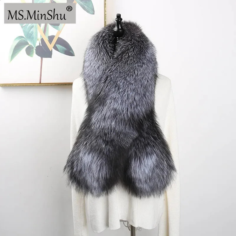 MSMinShu Genuine Fox Fur Scarf Fox Skin Scarf Big Size Natural Fox Fur Shawl Winter Women Stole 251021